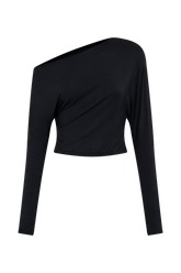 Yasmin Asymmetrical Modal Long Sleeve Top - Black